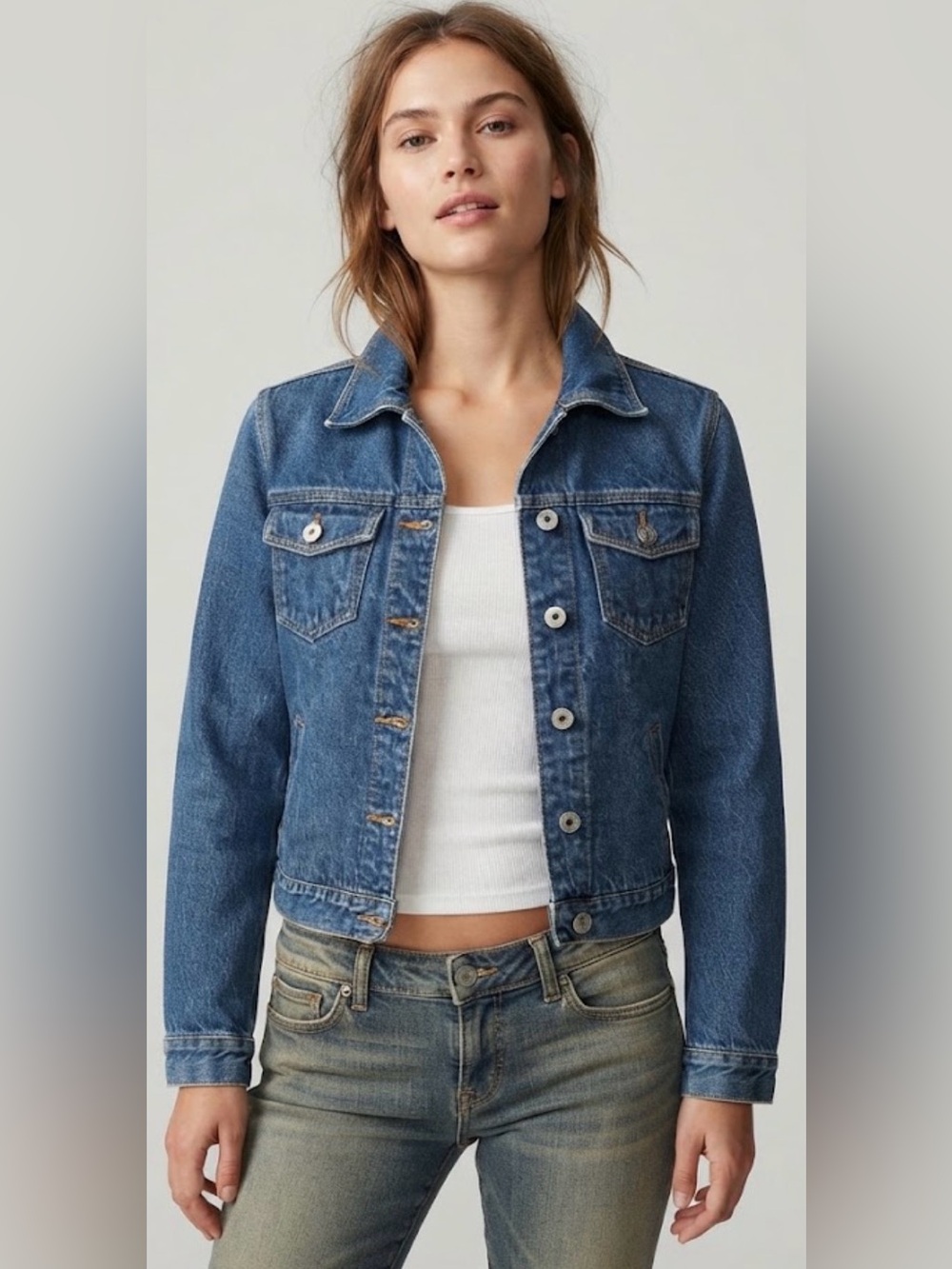 Vintage Express Jeans Denim Trucker Jacket Medium 90s Y2K Classic Blue